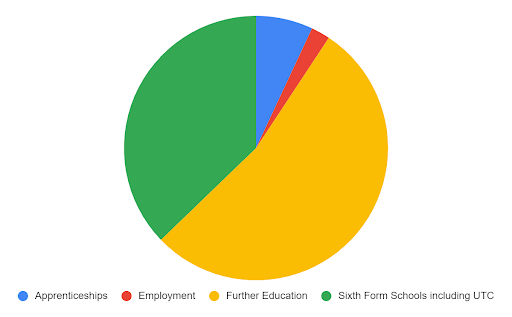 A pie chart of the destinations for year 11s